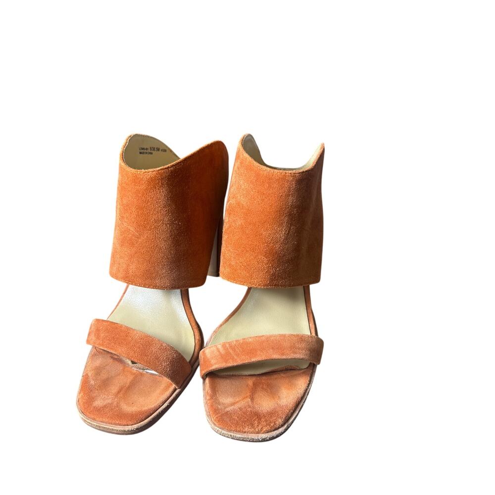 42 Gold Orange Suede  Double Strap Sandal Heels Sz 6